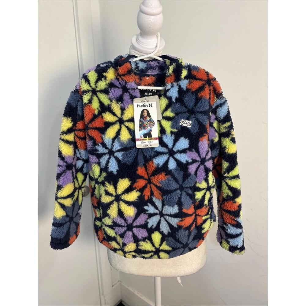 Girls XS 4/5 Hurley Sherpa Quarter‎ Zip Pockets Soft Warm Colorful New With Tags